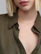 Women's khaki midi shirt dress with jewels-5