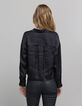 Camisa de mujer de satén negro cuello y puños de strass-3