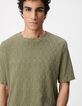 Rundhalsausschnitt T-shirt khaki relief mesh Herren-4