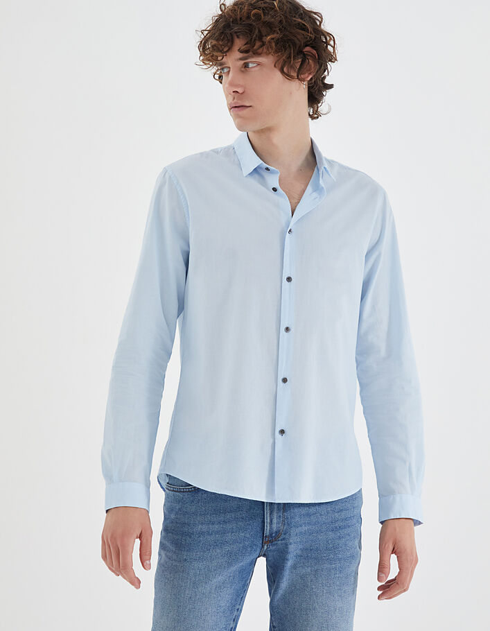 Men’s sky blue cotton voile SLIM shirt - IKKS