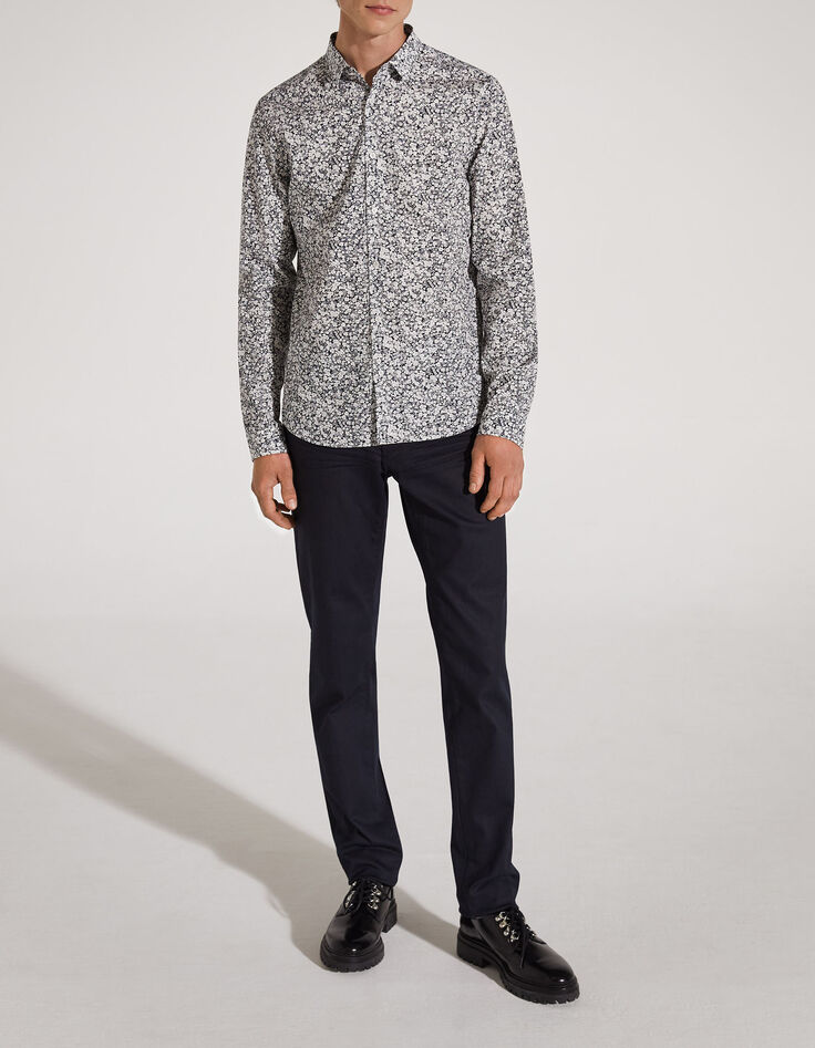 Camisa SLIM azul marino estampado flores blancas Hombre-6