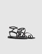 Sandales-tongs plates noires cuir clouté Femme-5