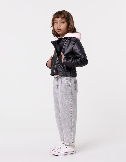 Veste noire esprit motard broderies et clous dos fille - IKKS