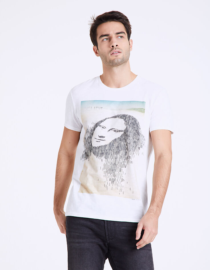 Men's white redesigned Mona Lisa graphic T-shirt-2 Men's white redesigned Mona Lisa graphic T-shirt-2