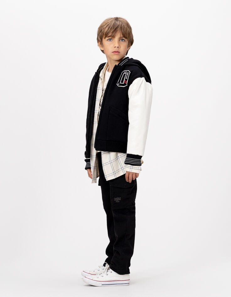 Blouson réversible esprit teddy noir et gris garçon-2