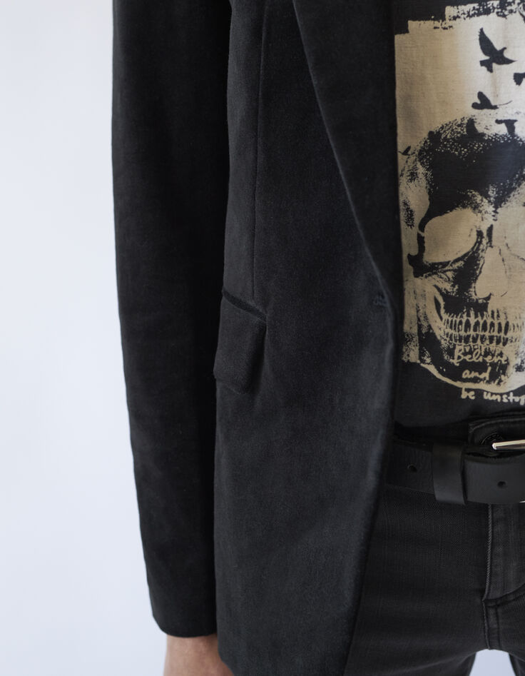 Schwarzer Damenveloursblazer mit Pattentaschen-4