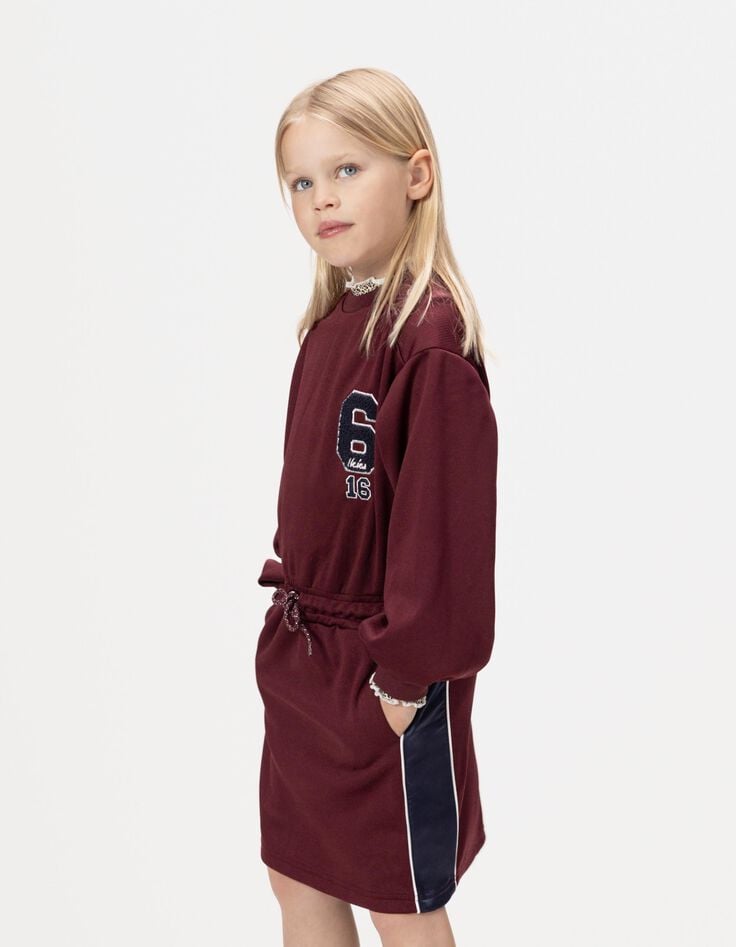 Robe bordeaux esprit sport bandes côtés fille-1 Robe bordeaux esprit sport bandes côtés fille-1