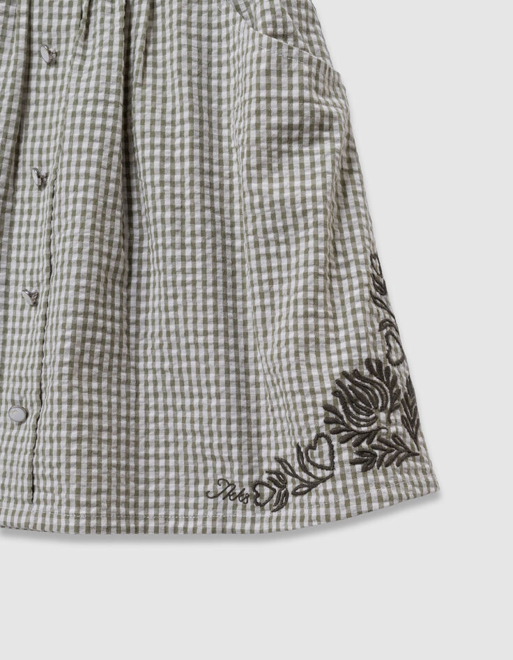 Falda corta caqui con estampado de cuadros y bordado ni&ntilde;a-4