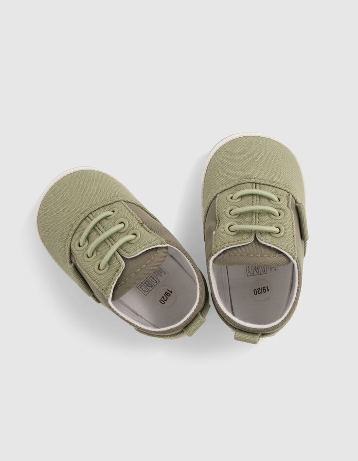 Kaki sneakers linnen, twee materialen babyjongens-5