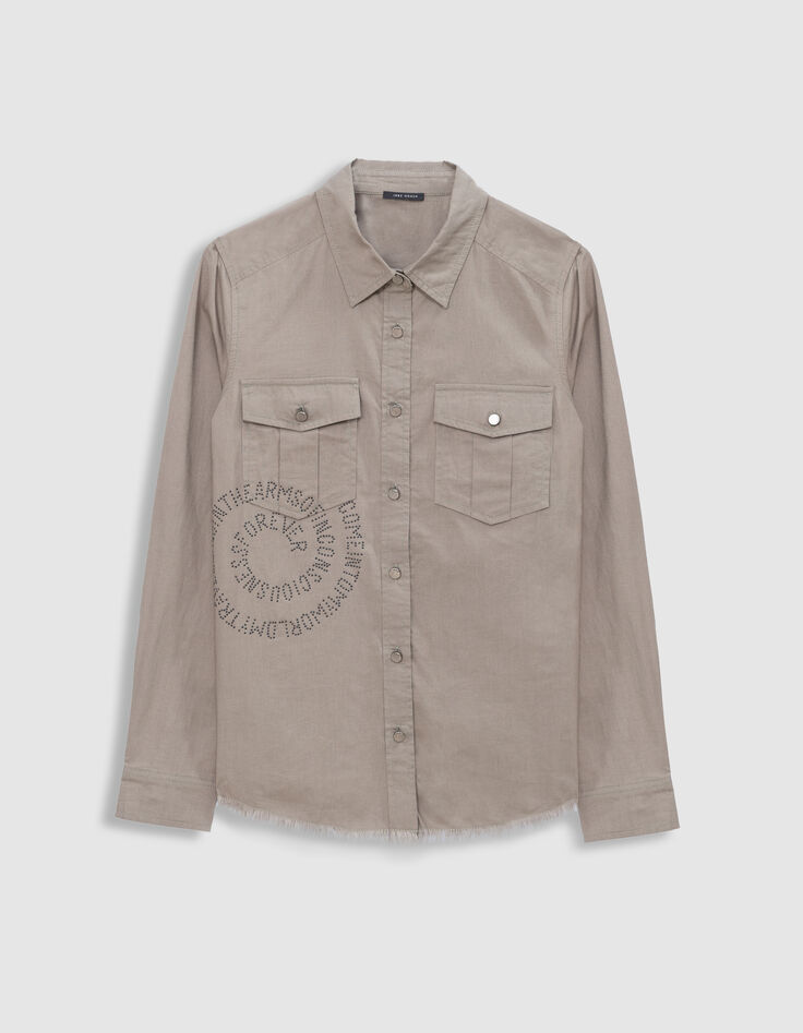 Chemise army kaki coton bio message spirale clouté Femme-6