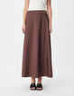 Jupe longue marron en taffetas pour femme-3
