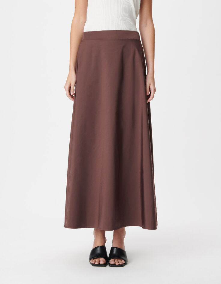 Jupe longue marron en taffetas pour femme-3