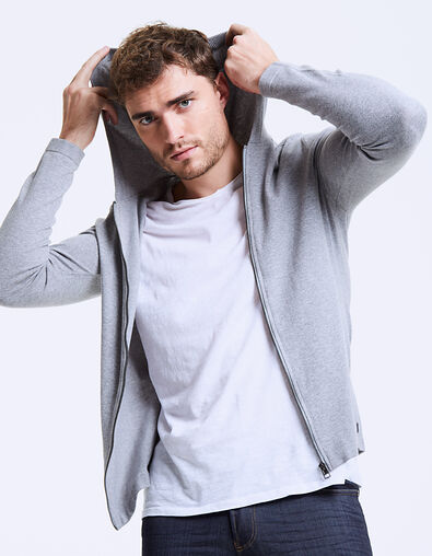 Men's grey hooded zip-up cardigan - IKKS