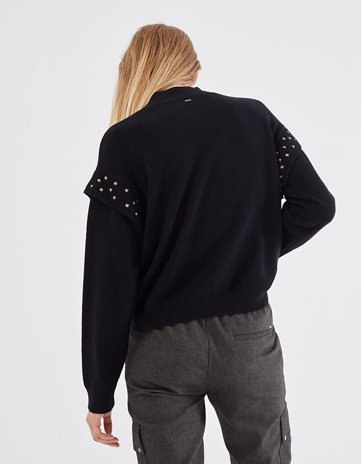 Women’s black studded pure wool knit sweater-3 Women’s black studded pure wool knit sweater-3