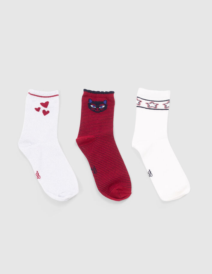 Mädchensocken in Weiß, Rot und Silver-1