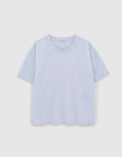 Tee-shirt bleu clair en coton éclair brodé manche femme - IKKS