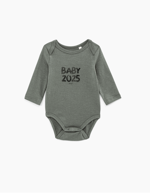 Baby’s light khaki organic cotton bodysuit to personalise - IKKS
