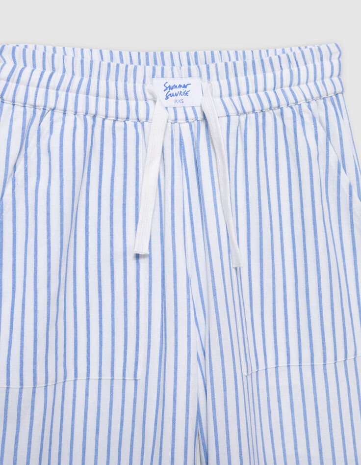 Pantalon LARGE blanc rayures bleues fille-5