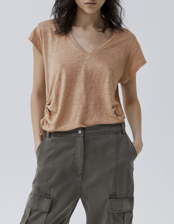 Women’s Desert foil linen knit drawstring side T-shirt-1