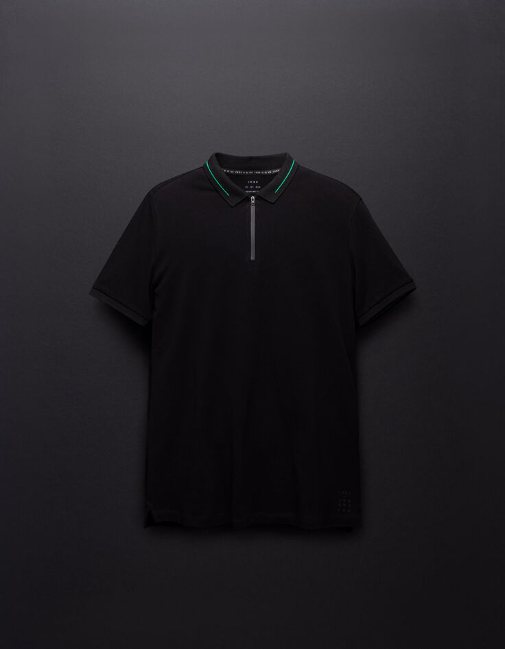 Polo noir DRY FAST maille piquée rayure verte Homme-6