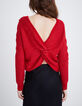 Women’s red knit sweater with bow sewn on back-3