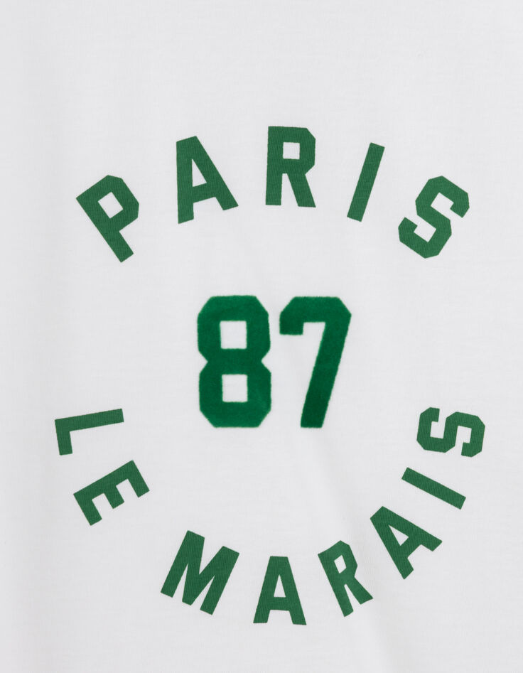 Tee-shirt blanc bords-côtes verts à message-7 Tee-shirt blanc bords-côtes verts à message-7