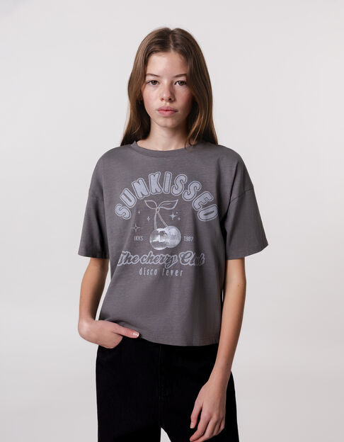 T-shirt gris coton bio manches courtes fille - IKKS