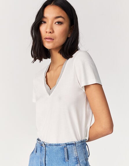 Women’s cotton modal beaded neckline short-sleeve T-shirt