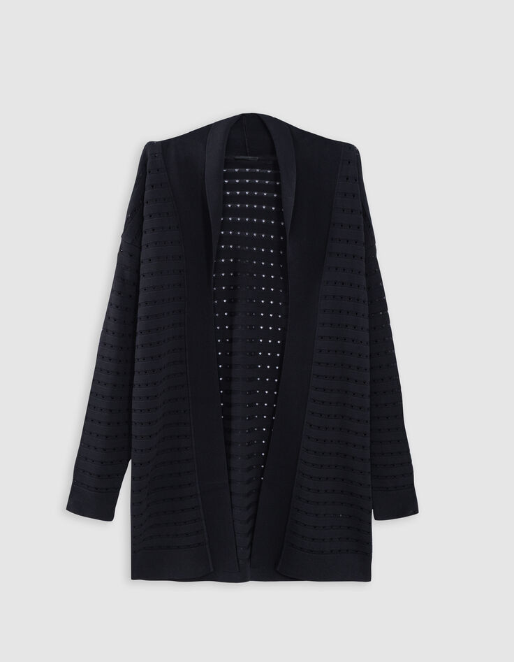 Cardigan noir tricot ajourés Femme-5