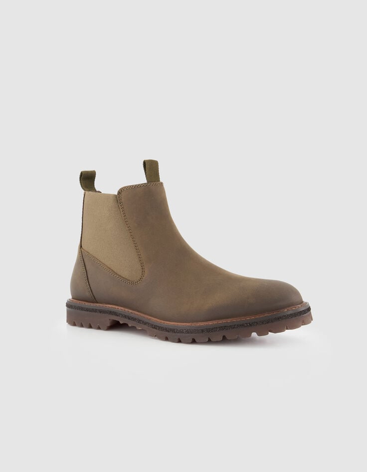 Chelsea boots beiges cuir semelles crant&eacute;es Homme-2