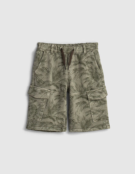 Boys’ khaki jungle motif sweatshirt fabric combat Bermudas