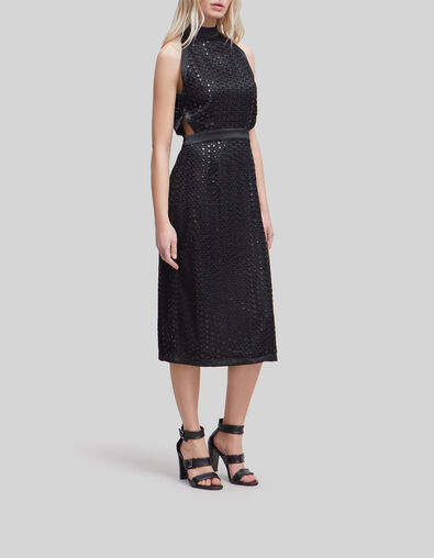 Women’s black lace midi dress with American armholes - IKKS