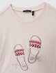 Crème T-shirt borduursel sandalen meisjes-3