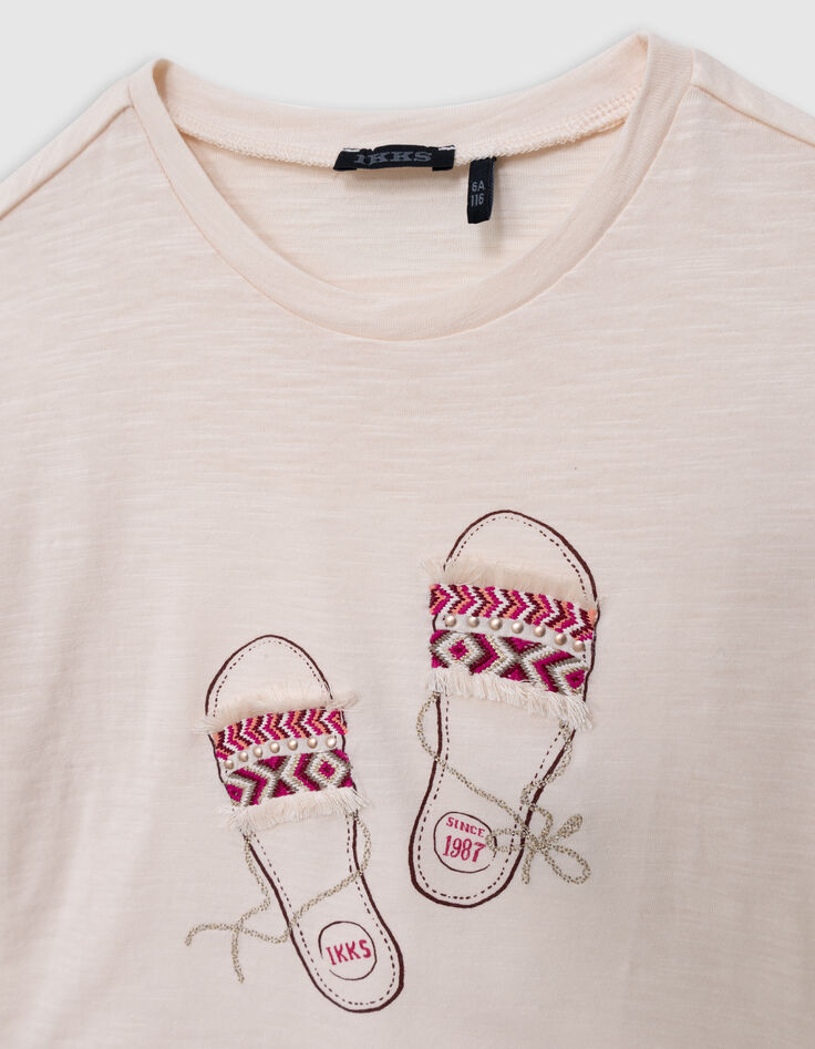 Crème T-shirt borduursel sandalen meisjes-3