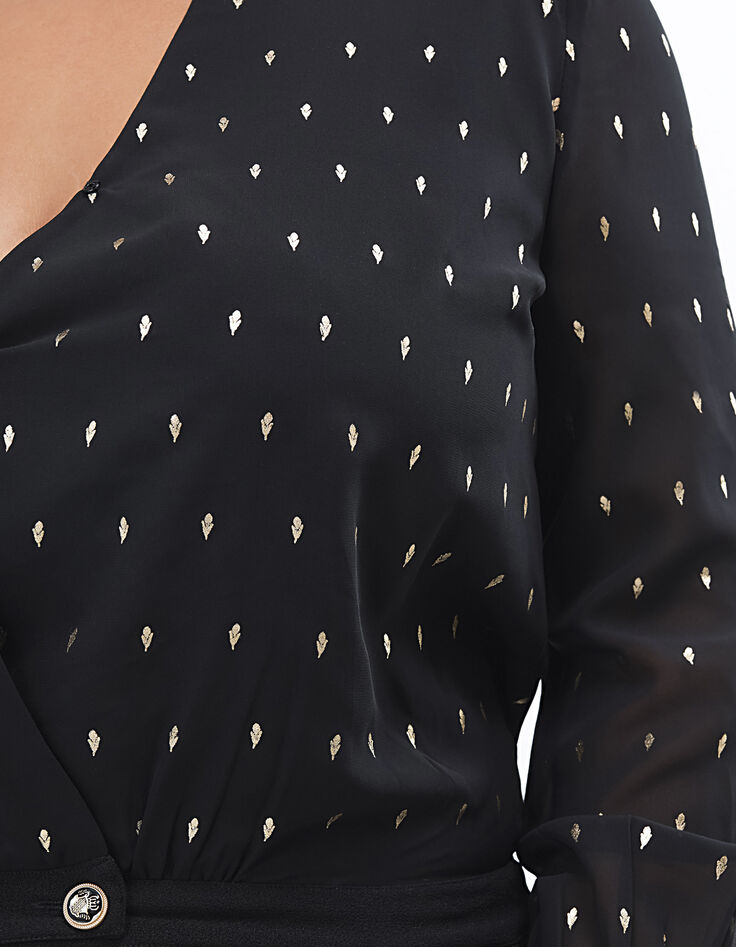 Langer schwarzer Overall mit Bluse in Schwarz und Gold I.Code-3