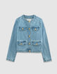 Veste en jean bleu waterless sans col Femme-5