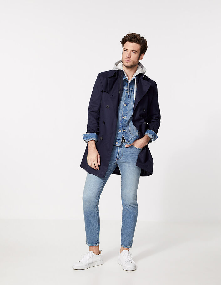 Men’s sky blue denim jacket, removable hood