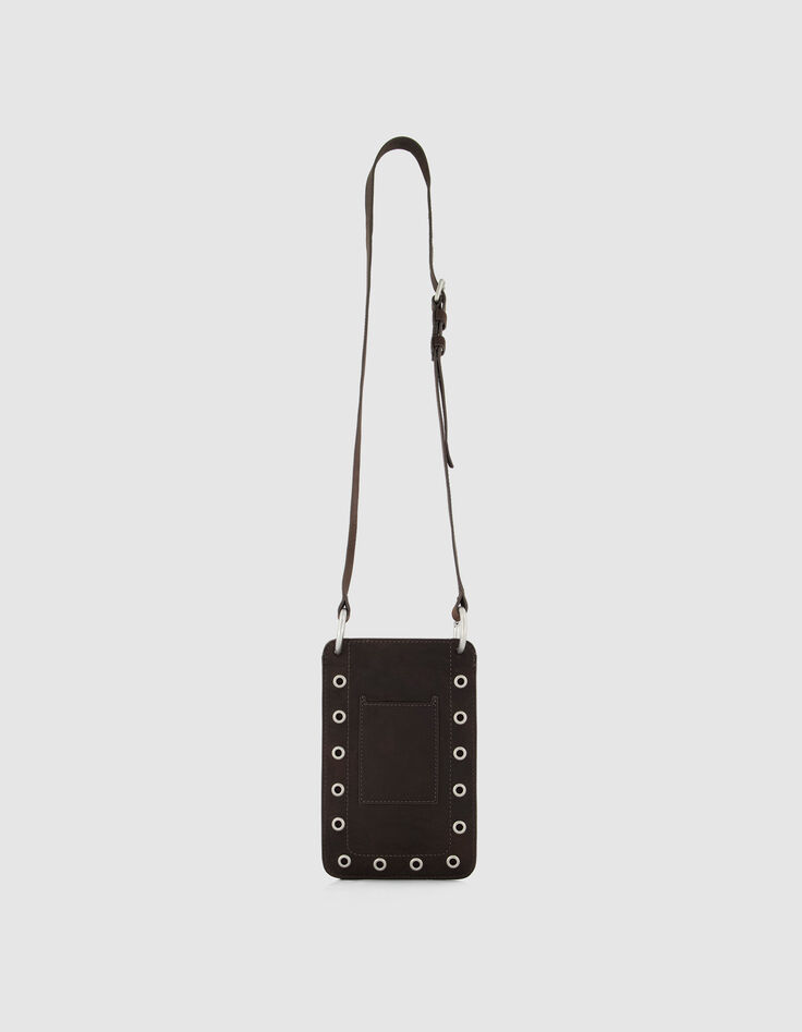 The clutch bag brown leather eyelets Women-2