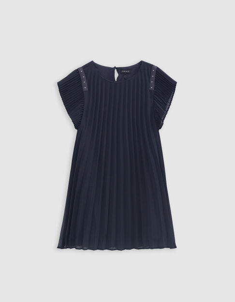 Vestido azul marino plisado tachuelas niña - IKKS