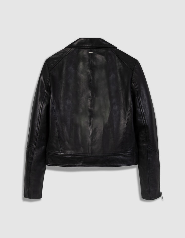 Chaqueta motera de cuero negro para Mujer-7