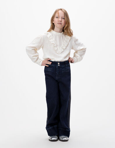 Vaqueros anchos azules franjas anchas laterales niña - IKKS