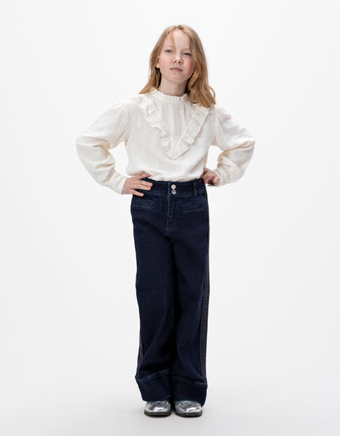 Girls’ blue wide-leg jeans with wide side bands - IKKS
