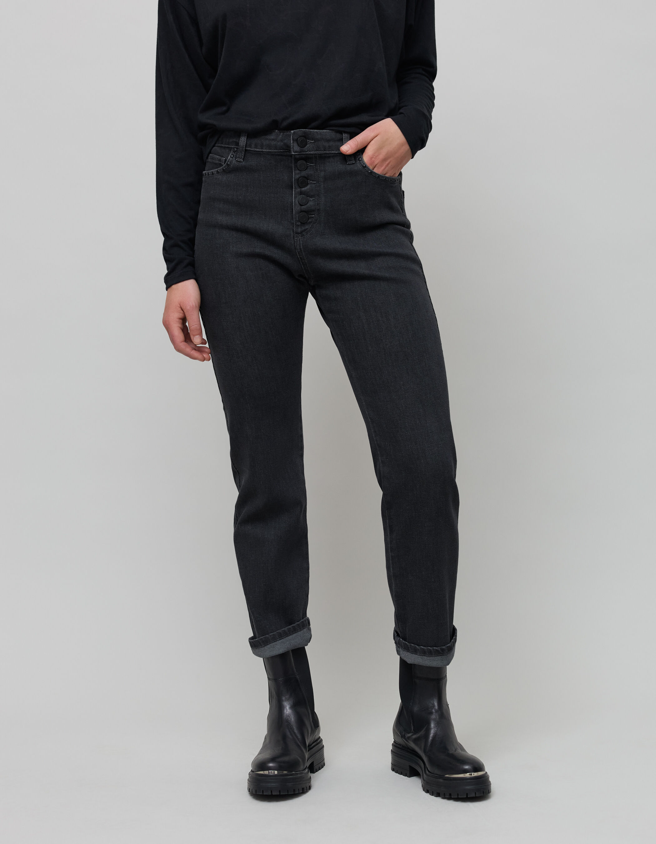 Jean noir délavé femme taille haute clearance