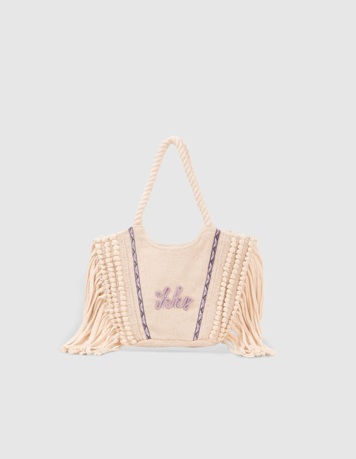 Girls’ ecru embroidered, fringed bag