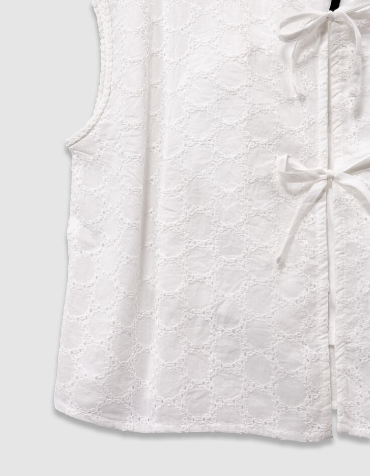 Chemise sans manches blanche dentelle à nouer devant fille-4 Chemise sans manches blanche dentelle à nouer devant fille-4