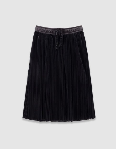 Girls&rsquo; black panne velvet pleated long skirt - IKKS