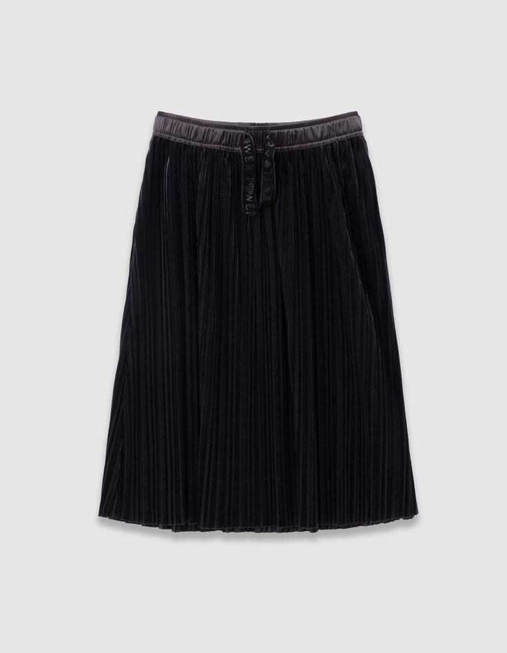 Jupe longue plissée noire panne de velours fille-2