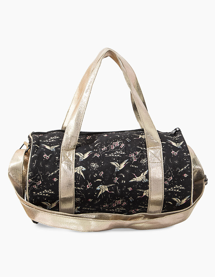 Schwarze M&auml;dchenbowlingtasche mit Sakura- und Kranichprint-3