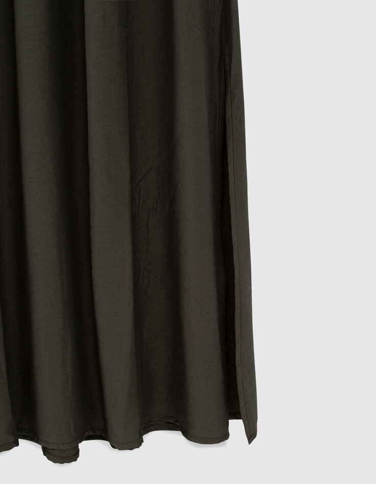Robe longue kaki bretelles bijoux et fente femme-4