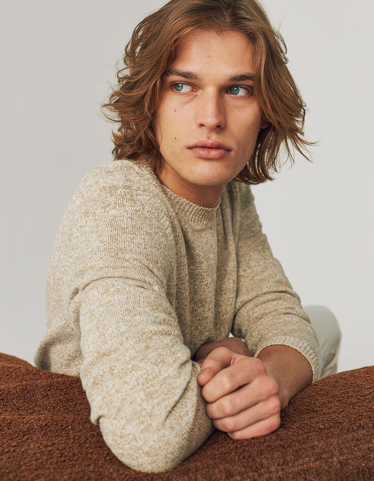 Pull lin tricot mouliné Homme-1
